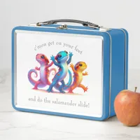 Colorful Salamanders do the Salamander Slide Metal Lunch Box