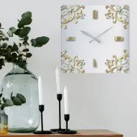 Elegant Gold Baroque Filigree Border On Silver  Square Wall Clock