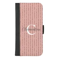 Girly Pink Rose Gold Glitter Stripes Monogram iPhone 8/7 Plus Wallet Case