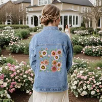 Blue and Pink Daisy Floral Botanical Art Denim Jacket