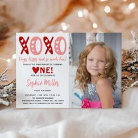 Hugs & Kisses Valentine's Day 1st Birthday Photo Invitation