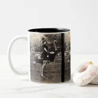 Vintage Broadway Actress Riding an Ostrich Two-Tone Coffee Mug