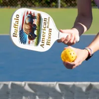 Buffalo Standing in Grass Field With American Flag Pickleball Paddle