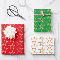 Rustic Star Red Green White Elegant Christmas Gift Wrapping Paper Sheets