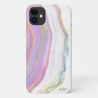 *~* Rainbow Pink Agate Gold Glitter Pastel iPhone 11 Case