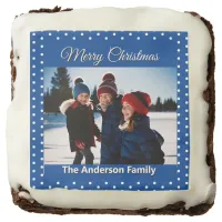 Merry Christmas Blue White Polka Dot Custom Photo Brownie