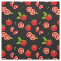 Tomatoes and Tomato Slices Pattern on Black Fabric