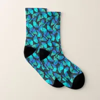 Tropical Teal Blue and Aqua Butterfly Patterned Socks