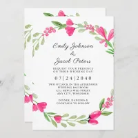 Pink Floral Greenery White Elegance Wedding Announcement