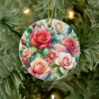 Whimsical Rose Pattern Ceramic Ornament