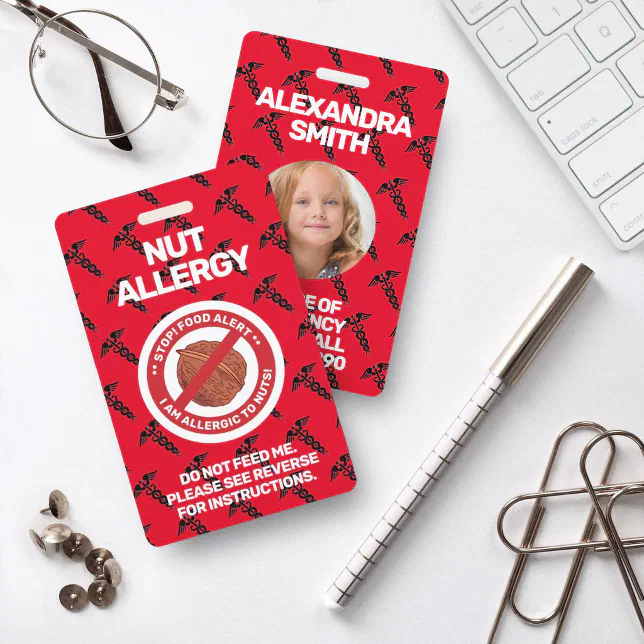 Nut Food Allergy Alert Red Warning Badge