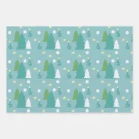 Festive Green & Blue Christmas Trees Wrapping Paper Sheets