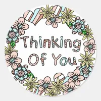 Thinking of You | Whimsical Floral Classic Round Sticker