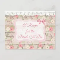Rustic Wood and Flowers Pink and Tan  Recipe Card
