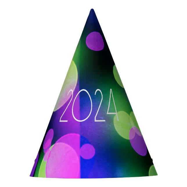 2024 new year with multicolor bubbles party hat