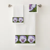 Purple Pansy Face Bath Towel Set