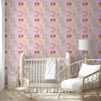 Boho Elephant Moon Buggy Light Pink Girl Nursery Wallpaper