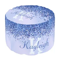 Simple Blue Brushed Metal and Glitter Monogram | Pouf