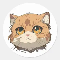 Anime Cat Face Classic Round Sticker
