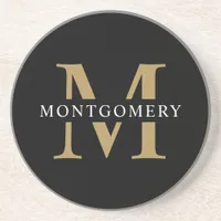 Monogram Black Gold Modern Minimal Coaster