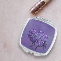 Modern Glam Purple Glittery Kiss Lipstick Imprint Compact Mirror