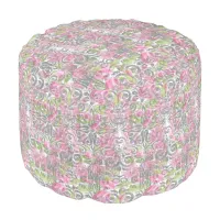 Pink Fairy Scroll Print Round Pouf