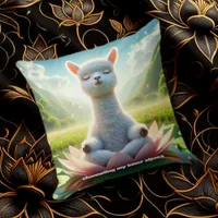 Cute Alpaca Meditating on Lotus Pad in Lake Throw Pillow