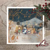 Christmas Magic Snowman Blue Paper Napkin