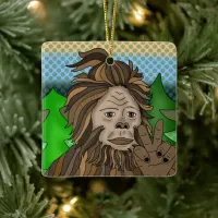 Peace Sign Bigfoot Sasquatch Christmas Ceramic Ornament