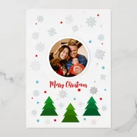 Christmas tree forest and snowflakes custom foil holiday card