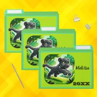 Monogrammed with Black and Green Panther Cub | File Folder