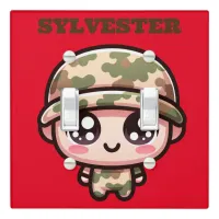 Cute Kawaii Army Camouflage Monogram on Red | Light Switch Cover