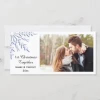 Blue Winter Snowflake First Christmas Together Holiday Card