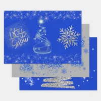 Merry Christmas in Blue on Silver | Wrapping Paper Sheets