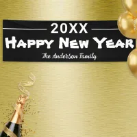 Personalized Happy New Year Modern Black Festive Banner