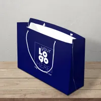 Custom Paper Company Logo on Navy Blue Shopping Large Gift Bag