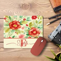 Vintage Floral Watercolor Elegant Chic Monogram Mouse Pad