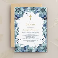 Blue Navy Flower Baptism Invitation