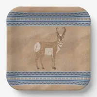 Southwest Pronghorn Standing Antelope Blue Border Paper Plates