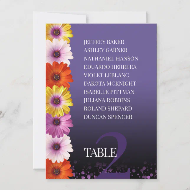 Elegant Daisies Purple Glitter Seating Charts Invitation