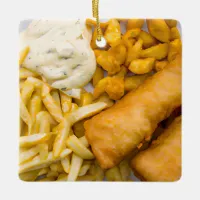 Funny Fish Pun Christmas | Fish and Chips Ceramic Ornament
