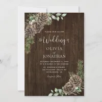 Rustic Wood Pine Cone Winter Wedding Invitation