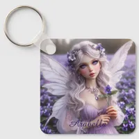 Beautiful February Fairy in Violets Keychain