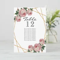 Gold Glitter Pink Floral Geo Table Number Seating