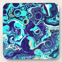 Blue Teal Ocean Swirls Fluid Art   Beverage Coaster