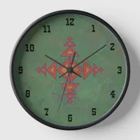 Southwest Sagebrush Green Geometric Design Framed Clock