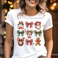 Vintage Christmas Coquette Bows Reindeer Holiday Tri-Blend Shirt