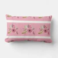 Kayli Pink Boho Floral Stripe Lumbar Throw Pillow