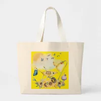 Cute Watercolor Cottagecore Yellow on yellow | Large Tote Bag