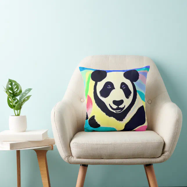 Panda multicolored background throw pillow